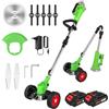 WIWOLER Decespugliatore a Batteria 21V, Tagliaerba Elettrico con 2 Batteria e 3 Tipi di Lama, Ruote Rimovibili, Maniglia Telescopica, Pieghevole Tagliabordi a Batteria, Decespugliatori da Prato e Giardino