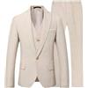AMEEDA Vestito Uomo Elegante Completo Completo da uomo in lino beige/blu, 3 pezzi, monopetto, slim fit, blazer, gilet, pantaloni, elegante, estivo, spiaggia, for matrimonio(Beige,XL(EU52 or US42))