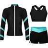 dPois Tuta da Ginnastica Artistica Bambina 3 Pezzi Completo Danza Moderna Jazz Giacca Sportiva Crop Top Reggiseno Sportivo Fitness Gilet Pantaloncini Sportivi Tracksuit Nero&Blu verde 13-14 anni