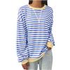 Generisch Maglietta da donna a maniche lunghe con strisce e scollo rotondo, leggera, con camicia a maniche lunghe, da donna, dal design alla moda, azzurro, M