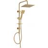 Topolenashop Colonna Doccia Oro Senza Miscelatore Con Soffione Quadrato, Doccetta, Deviatore e Portasapone, Asta Saliscendi Regolabile 96 cm Con Flessibile 1,8 m | 87305