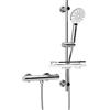 Görbach Colonna Doccia con Miscelatore Termostatico, Set Asta Doccia in Acciaio inox con Doccetta e Tubo, Saliscendi Doccia 70 cm con Mensola, Cromo