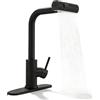 BAIFULAI Waterfall Rubinetto da cucina allungabile, nero, ad alta pressione con doccetta estraibile, 3 tipi di getto, girevole a 360°, rubinetto per lavello, cascata spazzolata in acciaio inox