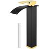 Airuida Rubinetto per lavabo a cascata nero opaco e oro lucido rubinetto da bagno lavabo Deck Mount maniglia singola foro fattoria bar miscelatore rubinetto lavabo