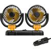 Gobesty Ventilatore per auto, 12 V, doppia testa, portatile, rotazione a 360°, silenzioso, a 2 velocità, con presa accendisigari, per camion, SUV, camper