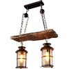 PANNN Lampada A Sospensione In Legno Vintage Lampadario Industriale A 2 Luci Paralume In Stile Vetro Con Base E27 Per Soggiorno Cucina Ristorante Bar Decorazioni Lampada A Sospensione, Nero