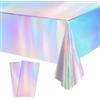 YEAMLTE Tovaglie in Plastica Iridescente Olografica, 2 PCS Tovaglia Compleanno Bambina, Lucida per Decorazioni, 137 x 274 cm Tovaglia Rettangolare, per Feste di Compleanno a Tema, Discoteca (Argento)