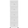 DUOSAMY Armadio 5 cassetti bianco - Salvaspazio & Mobile con ruote, 25 x 34 cm, ideale per vestiti, cosmetici, giocattoli in camera da letto, bagno, cameretta dei bambini