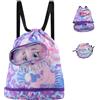 Cyiecw Zaino da nuoto per bambini, con coulisse, bagnato e secco, impermeabile, con separazione, scomparto per scarpe e occhiali, borsa da palestra per ragazze e ragazzi, Sirena, Taglia unica