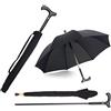 Wrzbest Bastone da passeggio 2 in 1, ombrello antivento con costole per bastone da passeggio, stampella, ombrello autoprotettivo, resistente, in solido acciaio al tungsteno, ideale come regalo per il papà per