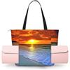 YQxwJL Beach con stampa tramonto borsa multifunzione fitness tote bag, leggera borsa a tracolla con tasca portaoggetti tappetino da yoga