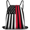 Generic Fireman Skull Red Line Flag Borsa Coulisse Sacca Sportiva Unisex Regolabile per Yoga Campeggio Spiaggia Tasche Coulisse 36X42Cm