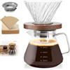 BOBILIFE Caffettiera Pour Over, Caffettiera a Goccia in vetro trasparente da 600 ml, vassoio in noce nera e imbuto a spirale, per casa bar ristorante e campeggio (include 100 carte da filtro)