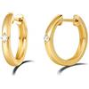 FANCIME Orecchini a Cerchio Donna in Oro Giallo 14kt (585) Solido con Gemma Naturale Diamante 0,05 ct Gioielli - Diametro: 14 mm