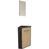 ONDÉE Mobile Bagno Nova Angolare Melaminico Nero Porta Legno Lavabo Resina | Melaminico nero con porta effetto legno, 1 porta a chiusura progressiva, apertura reversibile, versione angolare, in kit