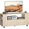 HOMCOM Mobile Porta TV fino a 42, Mobiletto TV con Ruote Girevoli e Freno, Ripiani Regolabili e Cassetti, per Soggiorno e Salotto, 102x34.5x48.5 cm, Legno Naturale
