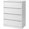 LEADZM Cassettiera Camera da Letto con 4 cassetti, Bianco | settimino camera da letto, per la Camera da Letto Soggiorno e Ingresso, 38 x 60x 78 cm