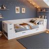 MSMOK Lettino per bambini, letto singolo, mensole e spazio di archiviazione, multifunzionale con cassetti, con comodino, con spazio di archiviazione, senza materasso (bianco + 90 x 200 cm)