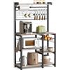VASAGLE Scaffale Cucina, Scaffale per Microonde, Mobile Cucina con Portacoltelli Magnetico, Cestino, Portarotolo, 12 Ganci, Greige e Nero KKS026B02
