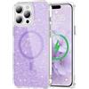 QIWEIQING Cover Magnetica per iPhone 14 Pro Max Compatibile con MagSafe, Custodia Trasparente Glitter Brillantini Ultra-Sottile Antiurto per Donne e Ragazze Case per iPhone 14 Pro Max. Rosa JY