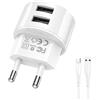 Medrialife Caricatore USB C, 5 V, 2,1 A, 2 porte, alimentatore di rete USB piatto, adattatore di presa USB con cavo di ricarica USB-C per smartphone/tablet/lettori MP3-MP4/e-book/navigatore/ecc
