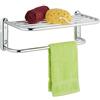 Relaxdays Porta Asciugamani Bagno da Parete, Mensola Portasciugamani con 6 Aste, Acciaio Cromato, Ripiano Salvaspazio