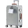 Aoliwei Telaio in alluminio, extra grande, XL (80 cm), trolley rigido di alta qualità, per viaggi a partire dai 13 giorni, con manico in vera pelle marrone, lucchetto TSA e ruote doppie a 360°