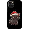 black cat winter santa hat snow winterti Custodia per iPhone 11 Pro Gatto nero invernale con cappello di Babbo Natale