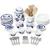 Elyebxj Mini Set da tè, Set da tè in Miniatura in Ceramica Blu e Bianca Scala 1:12, Accessori per casa delle Bambole con teiera e Tazze per visualizzazione realistica, Miniature di Case delle Bambole