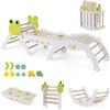 RELAX4LIFE Set da Arrampicata per Bambini, Triangolo di Arrampicata con Scivolo e Arco, Gioco di Incastri in Legno, Gioco Montessori per Bambini 1+ Anni (Rana-3 Pezzi | Bianco)