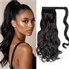 Gairyan 50cm Coda Capelli Extension Coda di Cavallo Mossi Posticci per Capelli Wrap Around Ponytail Extension Finta Estensione Sintetici Ondulati Ricci Lunghi per Donna, Nero Naturale