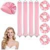 BUTBU Bigodino per Boccoli, Fascia Bigodino 9 Kit Fai da Te, Con Cuffia di Seta, Senza Calore, Con Fascia per Capelli, Morbido, per Salon Barber, Capelli Medi Lunghi- Rosa