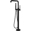 Inbagno Miscelatore a pavimento nero opaco per vasca da bagno freestanding, colonna tonda da terra in ottone con doccino monogetto e flessibile