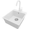 PRIMAGRAN Lavandino da Cucina Bianco 43x50cm, Lavello in Granito a 1 vasca + Rubinetto 32x20cm + Set di accessori, Lavabo da Cucina Incasso al Mobile 45cm - Riga S137