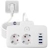 GAOUTO Ciabatta elettrica a 2 scomparti, con cavo di prolunga da 2 m, 3 porte USB e 1 tipo C, ideale per ufficio, casa e viaggi. Pratica prolunga con presa multipla