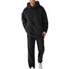 Generisch Tuta da uomo invernale in pile Teddy caldo pigiama a maniche lunghe casual con cappuccio e pantaloni 2 pezzi set caldo pigiama in pile camicia da notte per il tempo libero, Nero , XL