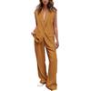 REINNAT Completo smanicato da donna con gilet e pantaloni a gamba larga, set blazer casual da lavoro, Marrone giallo, S