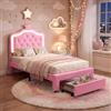 BRILVERDE Letto 90x200 con Testiera Imbottita con LED, Struttura con Rete a Doghe, Letto Design a Tema Principessa per Ragazze, Bambine e Adolescenti (Rosa, 90 x 200 cm)