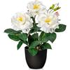 Briful Fiori Artificiali, Rose Artificiali, Fiori Artificiali Come Veri, Fiori Bianchi Decorativi, Cespuglio di Rose, Altezza 28 cm, in Vaso Piccolo, Fiori di Primavera, Decorazione per Bagno, Ufficio