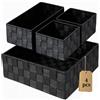 TYSM-CC Set di 4 Cestini Portaoggetti Impilabili in Rattan Sintetico Nero | Organizzatori Senza Coperchio Eleganti e Multifunzionali per Cucina, Bagno, Soggiorno, Camera e Ufficio