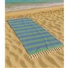 Vico Casa® Telo mare VERSILIA 90x170cm, asciugamano mare in cotone con disegno a righe/Telo spiaggia, piscina, sauna/Blu e Verde