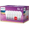 Philips LED Lampadina Goccia, Plastica, Smerigliata, Attacco B22, equivalente a 60W, Luce Bianca Calda 2700K, confezione da 6