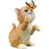Milageto Statua di Gatto da Giardino Decorazione Farfalla Luce Solare Regalo di inaugurazione della casa Figurina di Gattino Scultura di Animali per Patio, Giallo