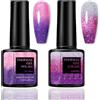 MrCuvaryas Set di 2 smalti in gel UV, cambio di temperatura, con effetto glitterato, viola e rosa, cambia colore, smalto Soak Off UV, LED, per nail art fai da te, manicure a casa (viola)