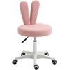 HOMCOM Sedia da Scrivania a Orecchie di Coniglio con 5 Rotelle e Altezza Regolabile, Sedia Moderna in Pile Teddy, Schiuma, Plastica e Legno, 53x53x70-84 cm, Rosa