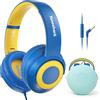 TONOSHARK Cuffie Bambini Con Filo, Cuffiette Bambini Con Microfono, Volume Limitato a 85/94 Db, Pieghevoli, Jack Da 3,5 mm, Custodia Cuffie, Per Ragazzi E Bambina, Per Scuola E Viaggi, (blu)