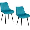 Baroni Home Set di 2 Sedie Moderne con Rivestimento in Velluto e Gambe in Acciaio Nero, Poltrona da Soggiorno, Camera da Letto, Sala da Pranzo, Blu Petrolio, 53x86x44 cm