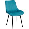Baroni Home Sedia Moderna con Rivestimento in Velluto e Gambe in Acciaio Nero, Poltrona da Soggiorno, Camera da Letto, Sala da Pranzo, Blu Petrolio, 53x86x44 cm