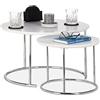 Relaxdays Set 2 tavolini sovrapponibili rotondi piccolo tavolo opaco di legno e metallo cromato 60x60 cm bianco