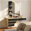JUMMICO Toeletta da parete sospesa con illuminazione LED e specchio HD regolabile, design moderno, ampio spazio di archiviazione, salvaspazio per camera da letto (Nero) (nero)